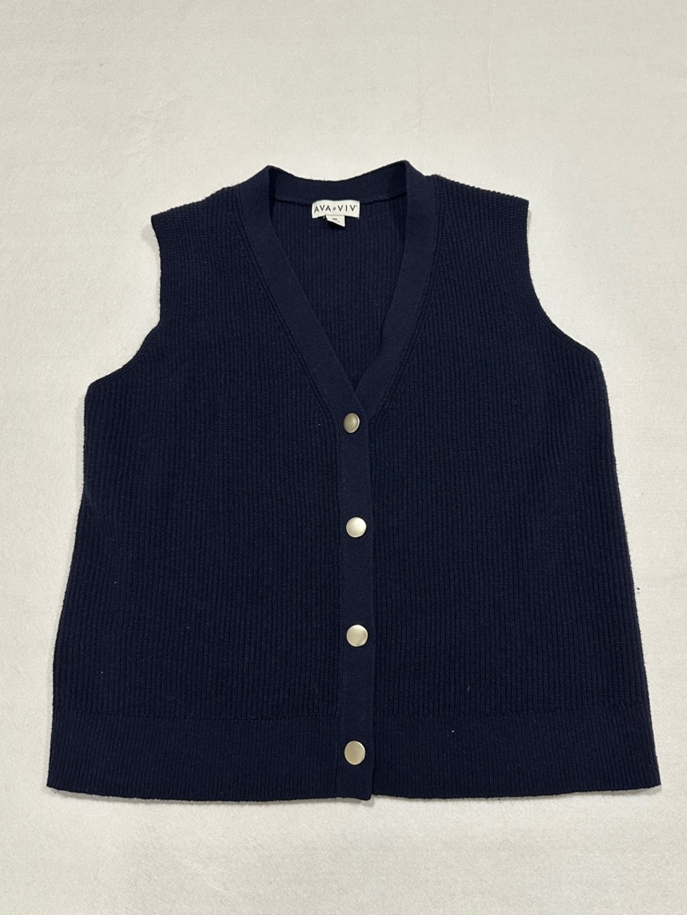Ava & Viv Women’s Navy V-Neck Button-Front Sweater Vest, Size XXL